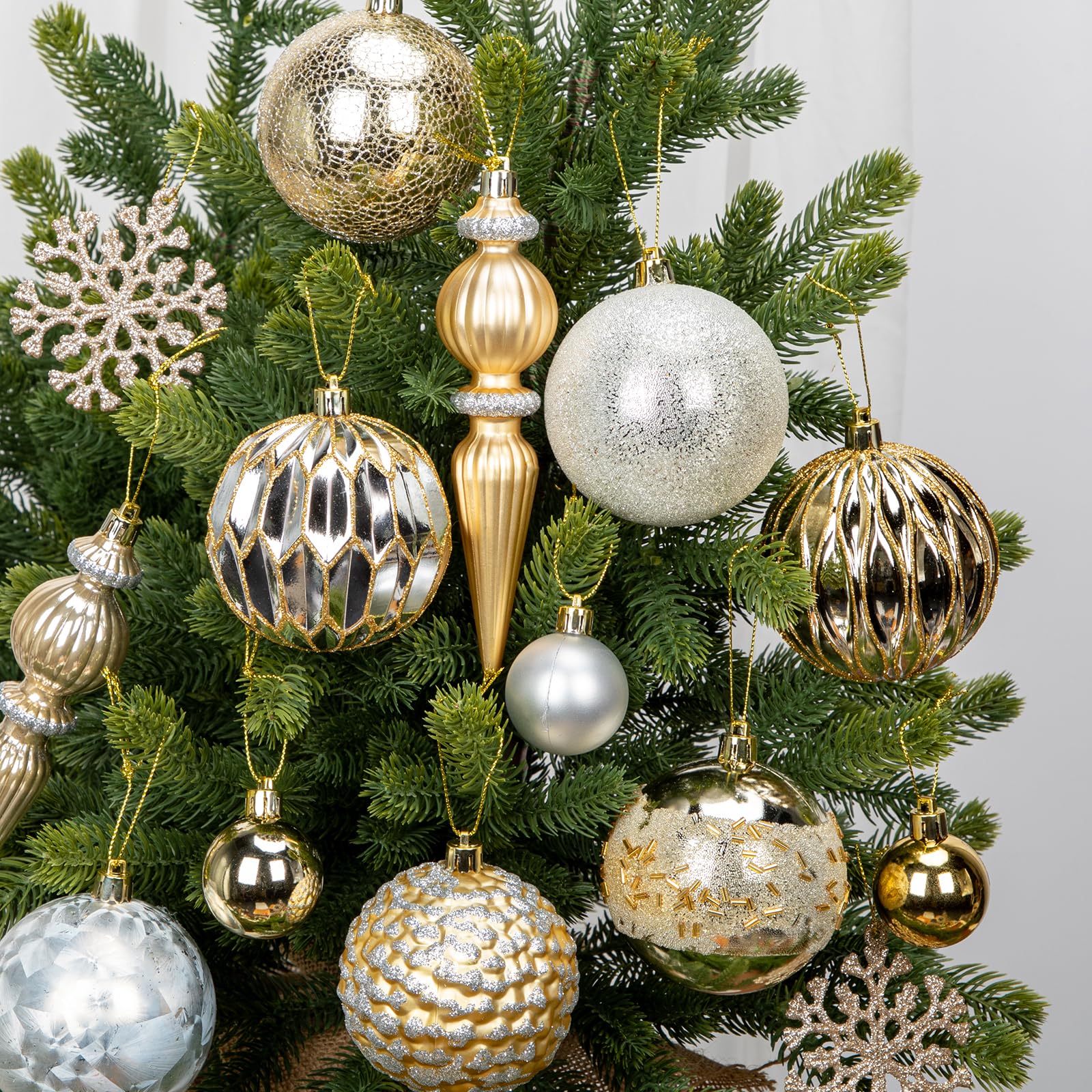 Weihnachtskugeln Set 92-teilig – Bruchsichere Christbaumkugeln Ornamente in Champagne & Silber – Weihnachtsbaumkugeln Weihnachtsdeko für Tannenbaum, Kranz Weihnachtsdekoration
