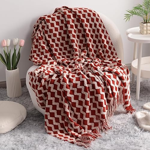 Vista 11 de NTBAY Manta de punto de acrílico, cobija ligera y suave, acogedora decorativa con flequillo para sofá, cama, viajes, 51 x 67 pulgadas, ondas grises