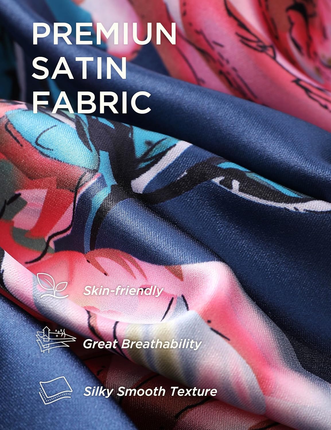 BABEYOND Women's Kimono Robe Long Satin Silky Floral Lightweight Bridesmaid Wedding Bachelorette Party Robe - Image 6