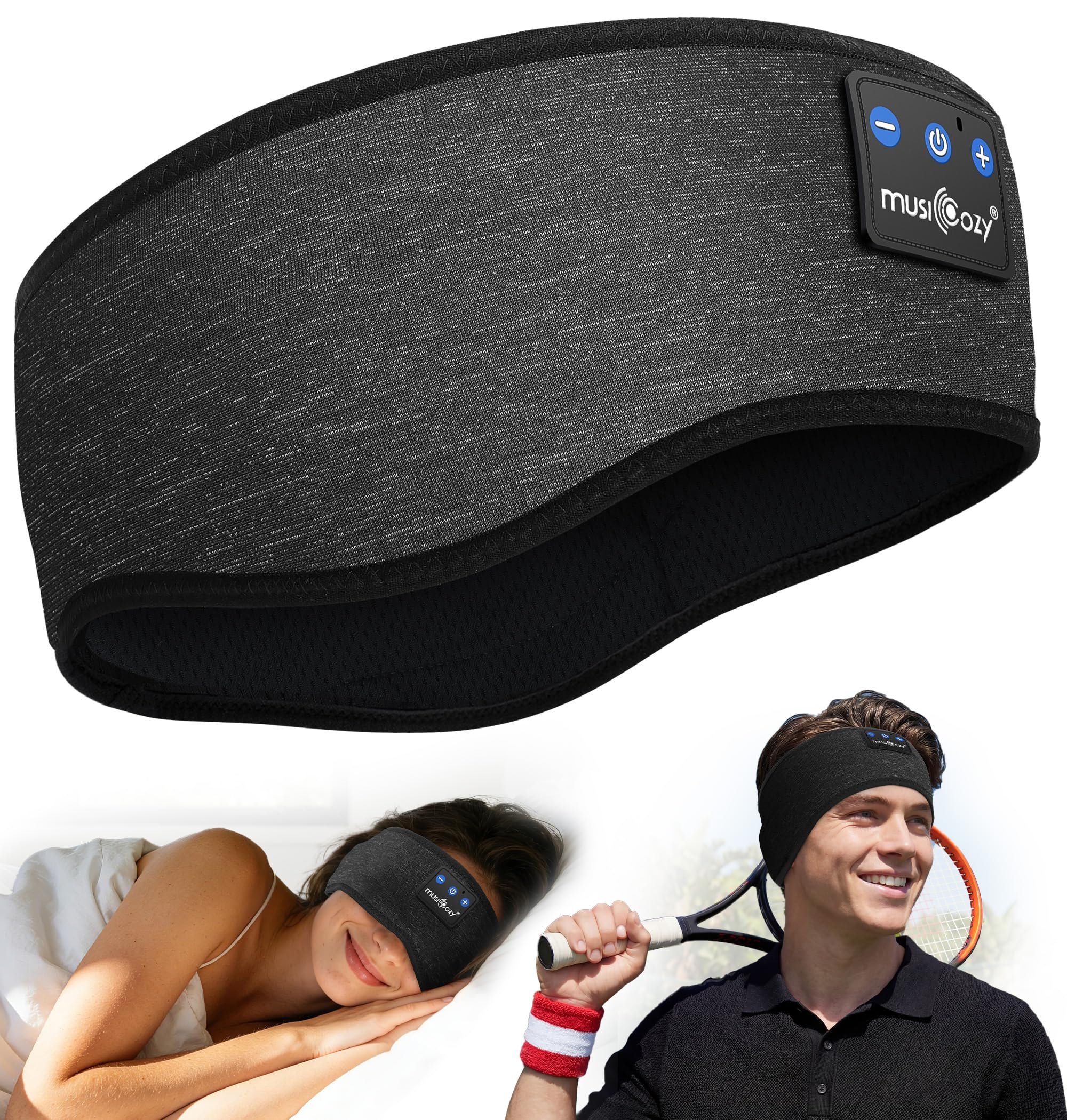 Schlafkopfhörer Bluetooth,Schlaf Kopfhörer Kabellose 5.2 Kopfhor Stirnband Schlafstirnband Sportskopfhörer mit HD Stereo Lautsprecher,Tech-Gadgets Geschenk für Männer/Frauen,Sport (Schwarz)