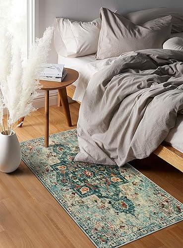 Miniatura 7 de Wonnitar Alfombra bohemia para lavandería, 2 x 4.3 pulgadas, lavable, antideslizante, envejecida, suave, alfombra de baño, alfombra bohemia de pelo