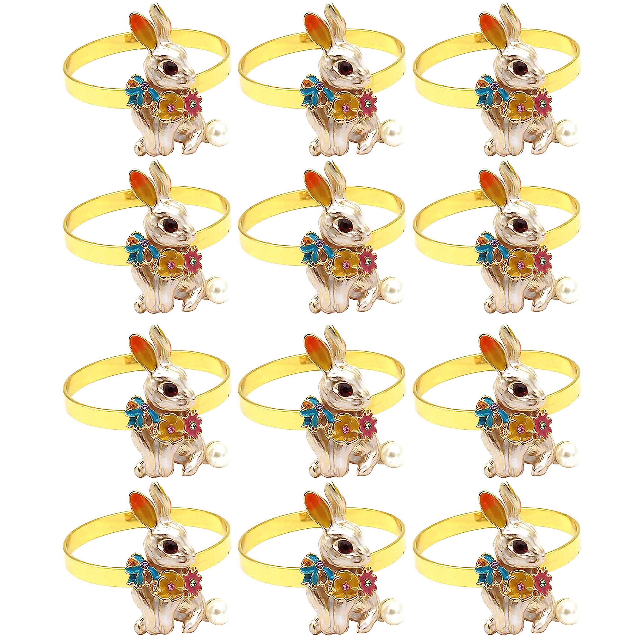 portatovaglioli,decorazioni for la tavola di Natale,Anelli tovaglioli pasquali Set da 12,Portatovaglioli dorati con coniglio,Anelli tovaglioli anti-sbiadimento for banchetti di nozze, cene festive-D-3