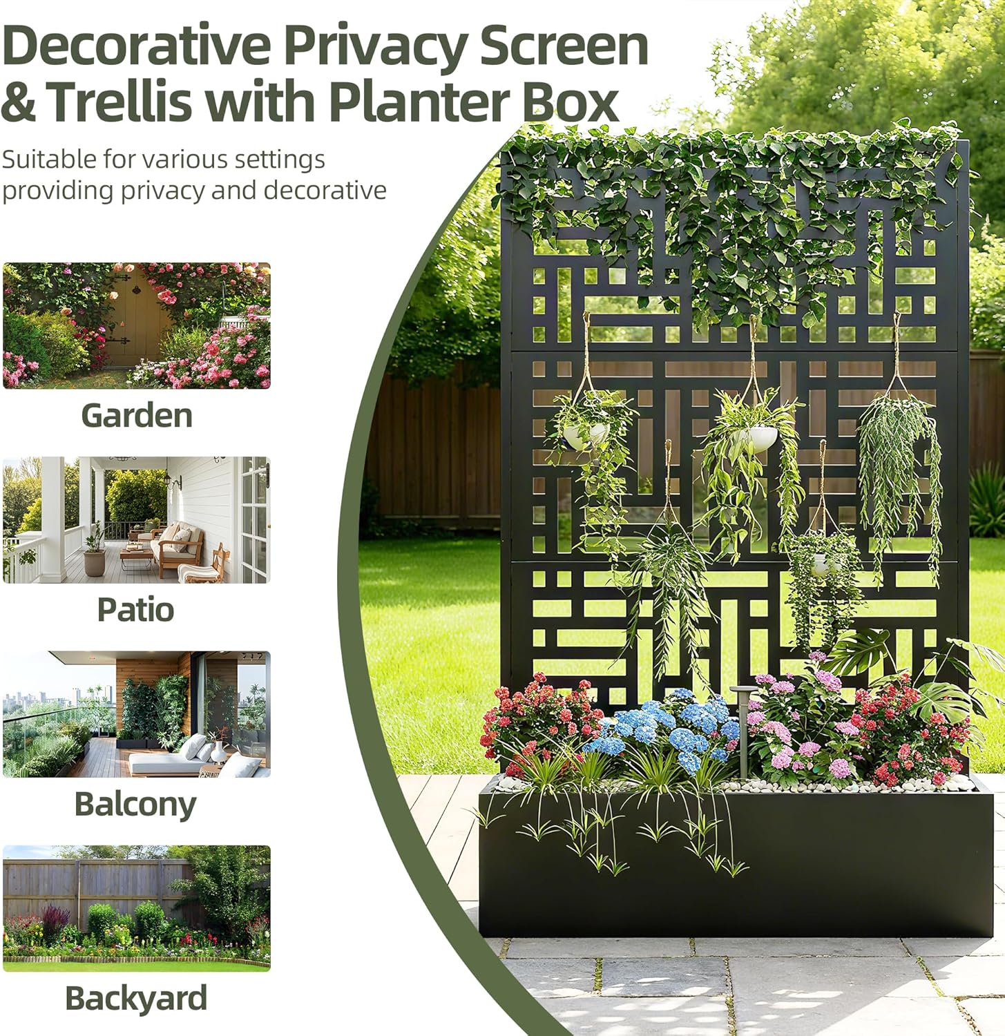 Metal Planter with Trellis, 70" x 43.3" x 16" Metal Raised Garden Bed, Planter Box with Trellis Privacy Screen, Planter Box for Climbing Plants, Flowers, Vegetables, Fruits (1)