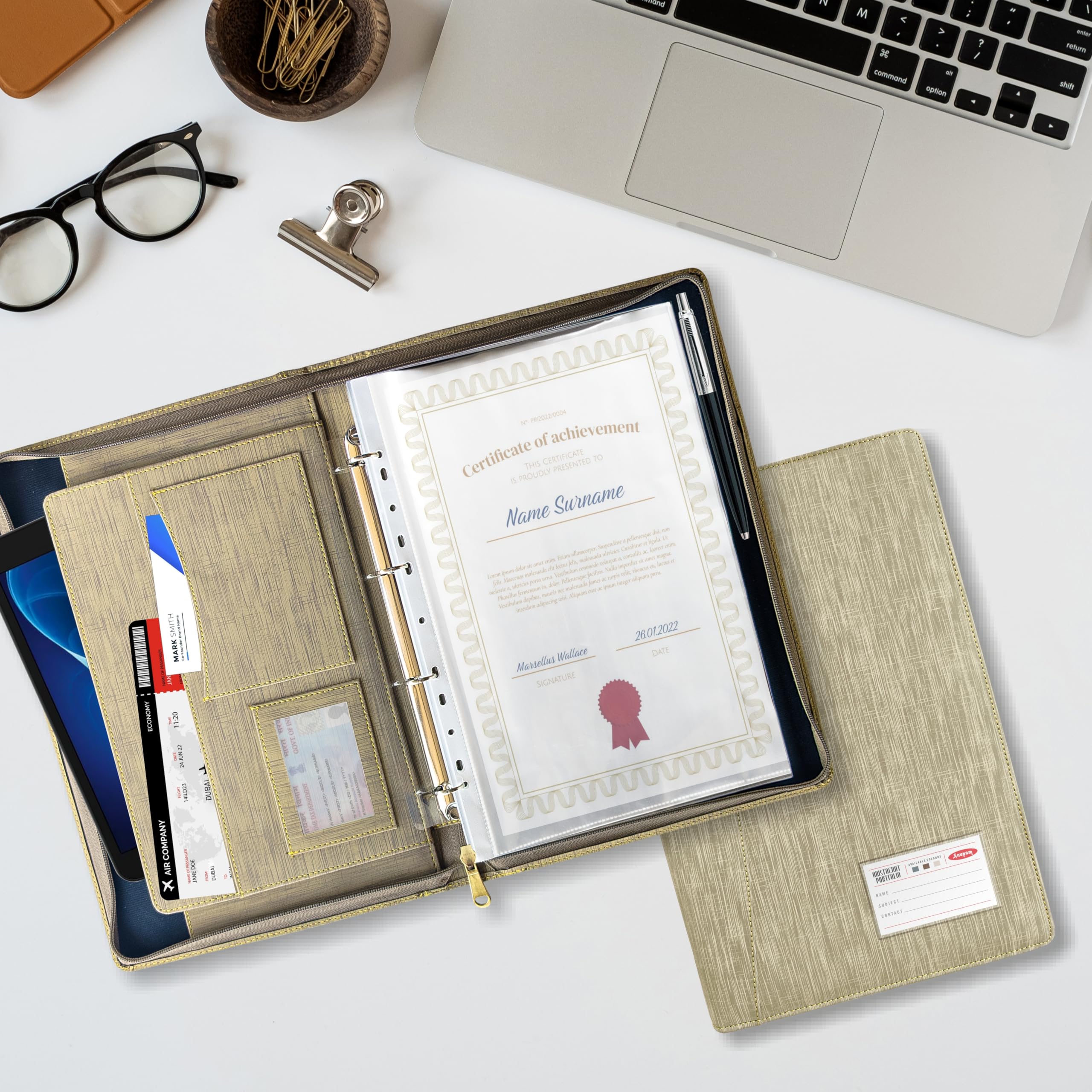 Anupam Aristocrat Classeur multifonction en tissu de qualité supérieure pour certificats, porte-documents, portfolio, fichiers d'exécution, taille légale, porte-documents avec 20 feuilles, pour homme