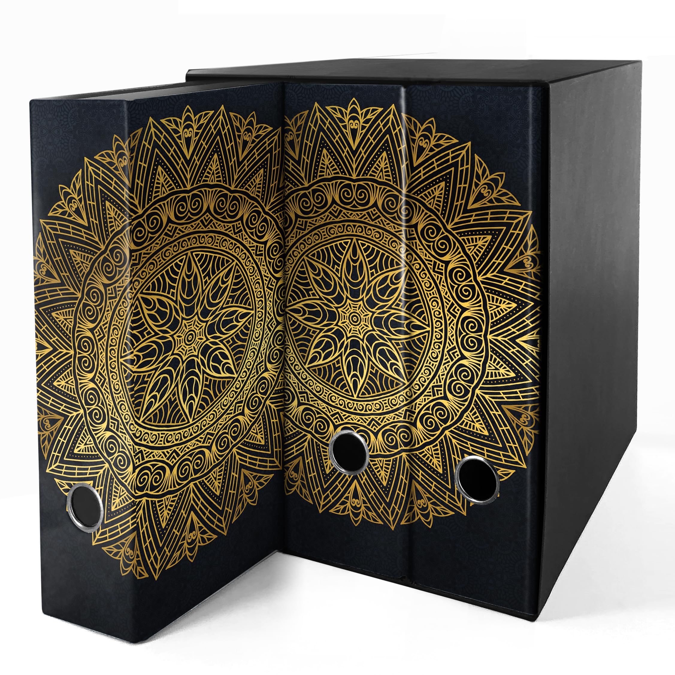 Set da 3 raccoglitori ad anelli - MANDALA color ORO (H31 cm con 2 anelli)