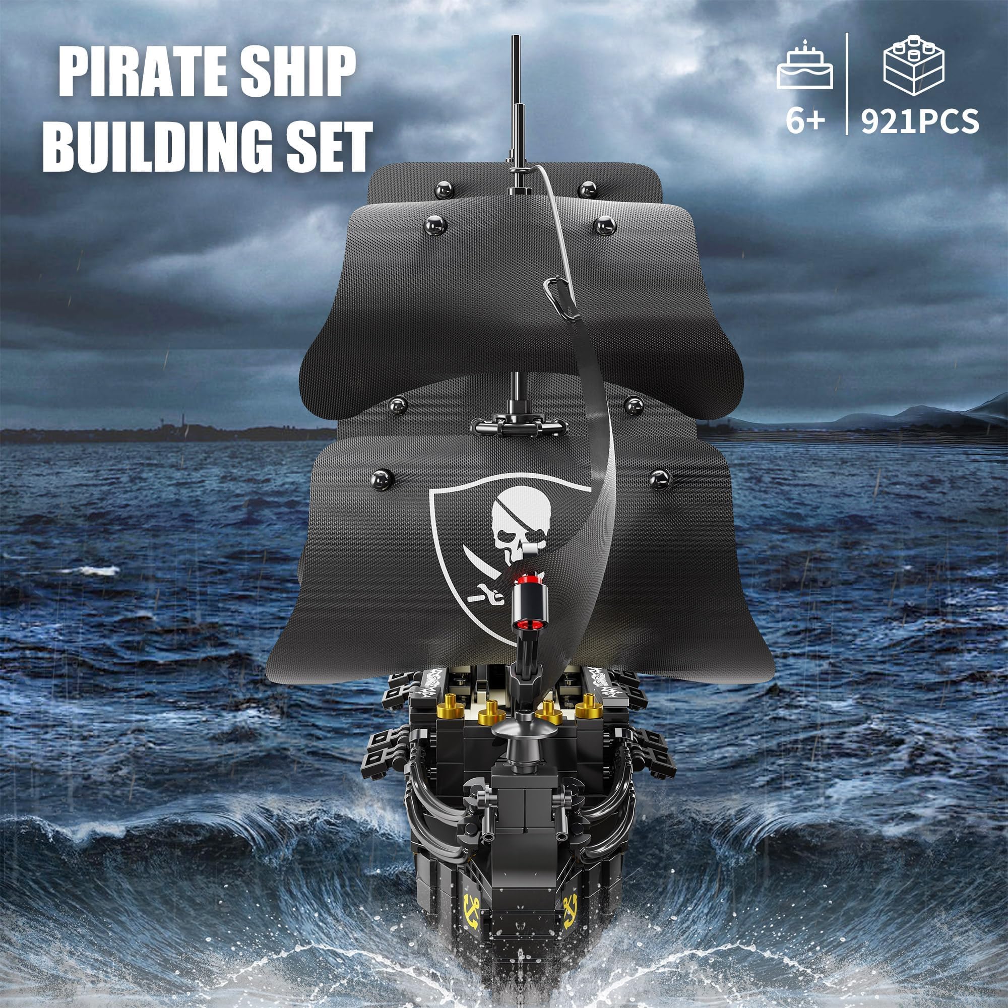 TYCOLE Black Pearl Piratenschiff Bauspielzeug für Kinder und Erwachsene | Piraten-Spielzeug Klemmbausteine Schiff Kreatives Geschenk 8 Jahre Jungen Mädchen Geburtstag Weihnachten Büro Deko 921 Teile