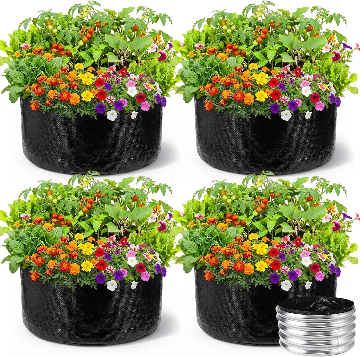 4 Pack 2 x 2 x 1 ft Round Fabric Galvanized Raised Garden Bed Liner Raised Garden Bed Liner Bag with Drainage Holes Heavy Duty Planter Pots Gardens Box for Outdoor Plants Growth Vegetables