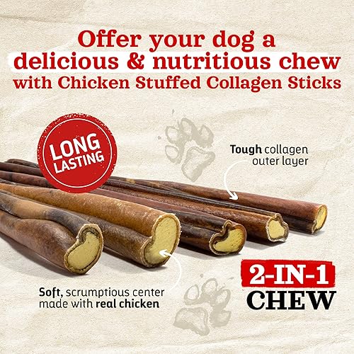 Miniatura 3 de Natural Farm Masticables de colágeno rellenos de pollo para perros (4-5 pulgadas, paquete de 10), palitos de colágeno sin piel cruda, masticables