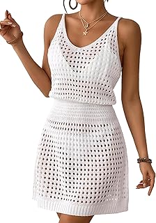 Kycenpda Women's Bikini Cover Up Beach Dress, Hollow Out Strappy Dress, V-Neck Crochet Dress, Beach, Beach Tunic, Beach Poncho, Women's Airy Summer Beachwear, Beach Holiday