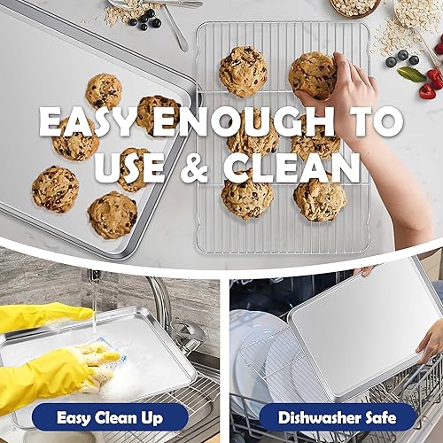 Miniatura 6 de Joyfair Bandeja para hornear grande de 17.5 pulgadas con estante, bandeja para hornear de acero inoxidable de tamaño medio con rejilla de