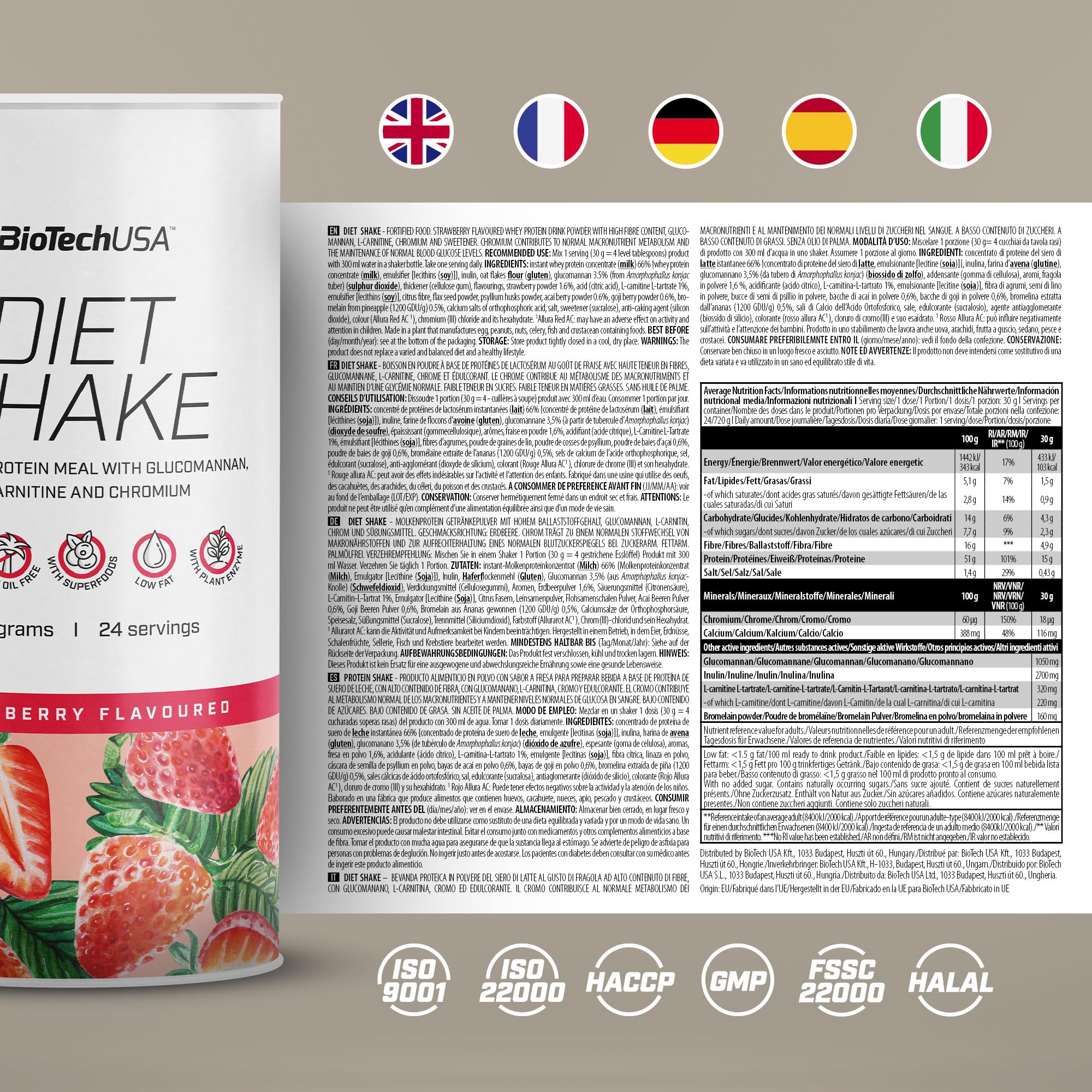 BioTechUSA Diet Shake | Ballaststoffreiches Molkeneiweiß-Getränkepulver