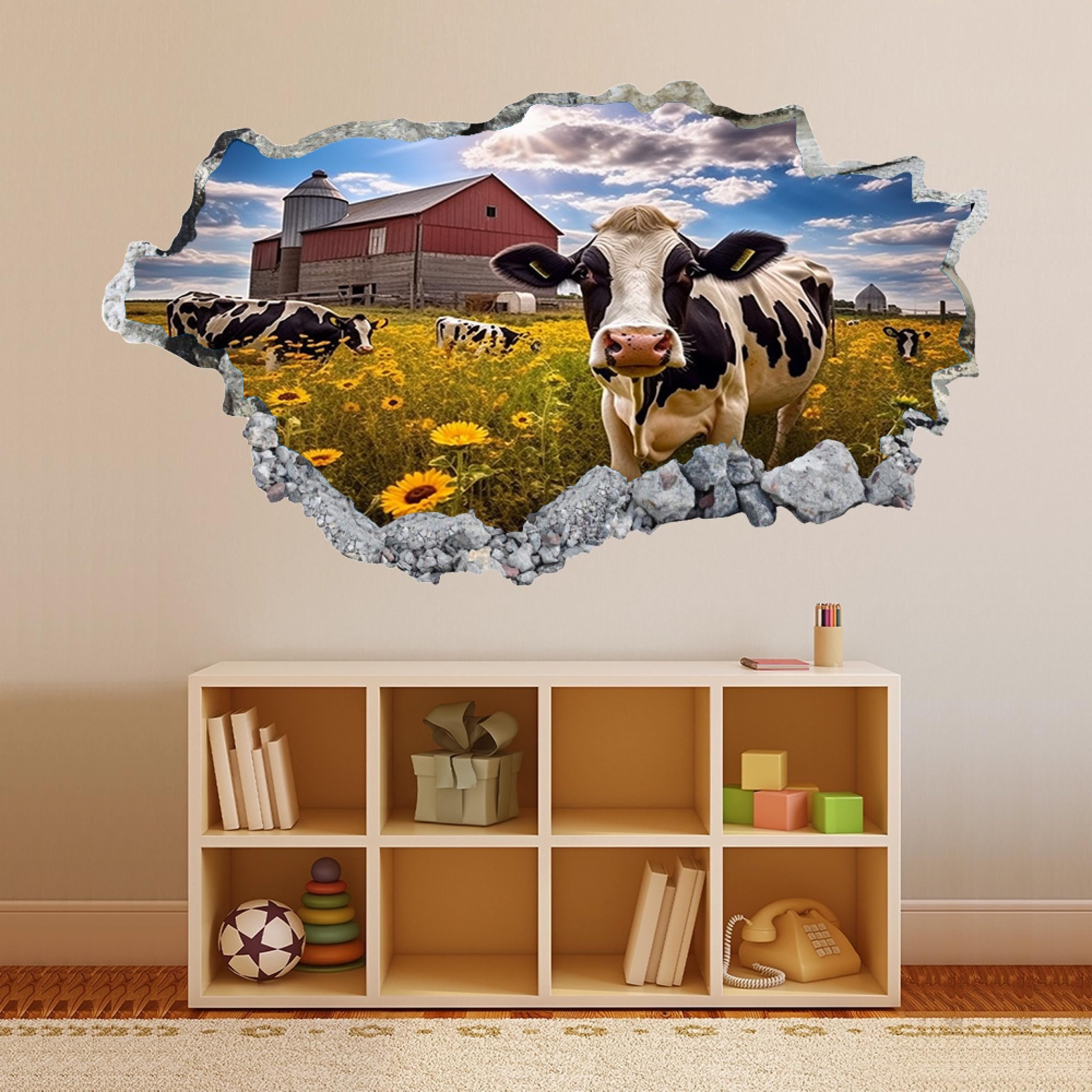 Adesivi decorativi da parete 3DCasa Niuhua Adesivi murali Decalcomanie murali 3D fracassate Wall Vinyl Family for Camera da letto Soggiorno Nursery Home Wall Décor 58x101cm