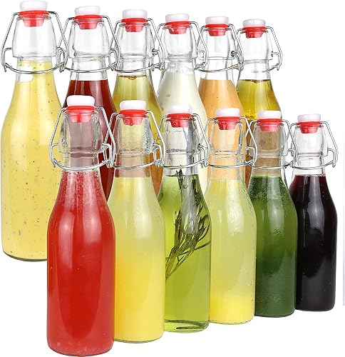 Botellas de vidrio con tapas de 8.5 onzas. Botellas de vidrio con tapa abatible con tapones para agua, licor, kombucha, botellas de vidrio pequeñas