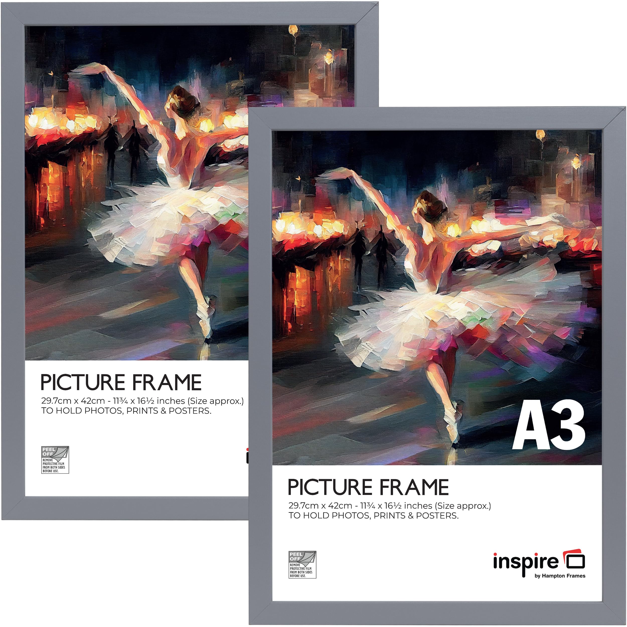 Inspire By Hampton WELFORD A3 (29.7x42cm) Light Grey Poster Frame Acrylic (Non-Glass) Front Pack of 2