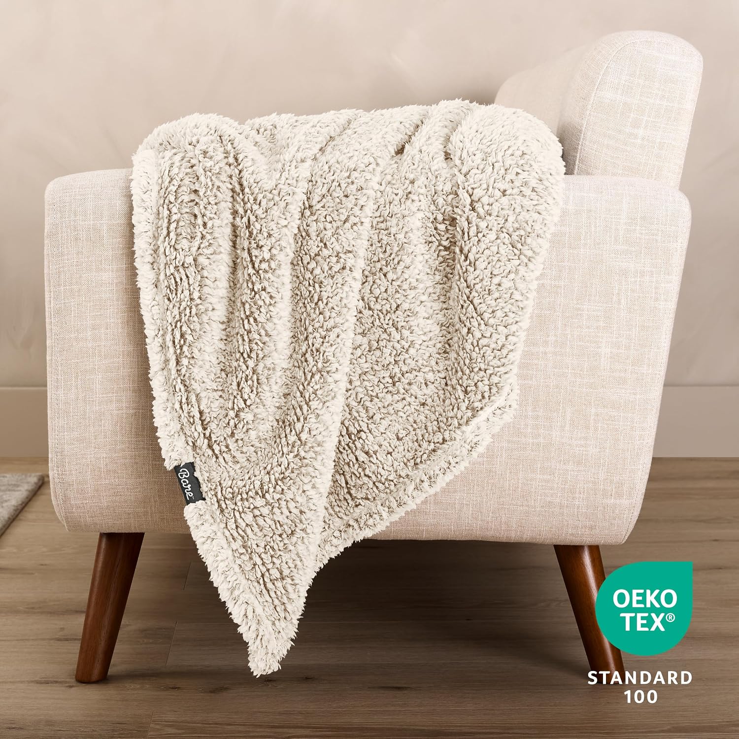 Bare Home Faux Shearling Blanket - Full/Queen Size - Blanket for Bed, Sofa, Couch, Camping, Travel, and Gifts - Warm & Lightweight - Fluffy & Soft (Full/Queen, Tipped Oyster)