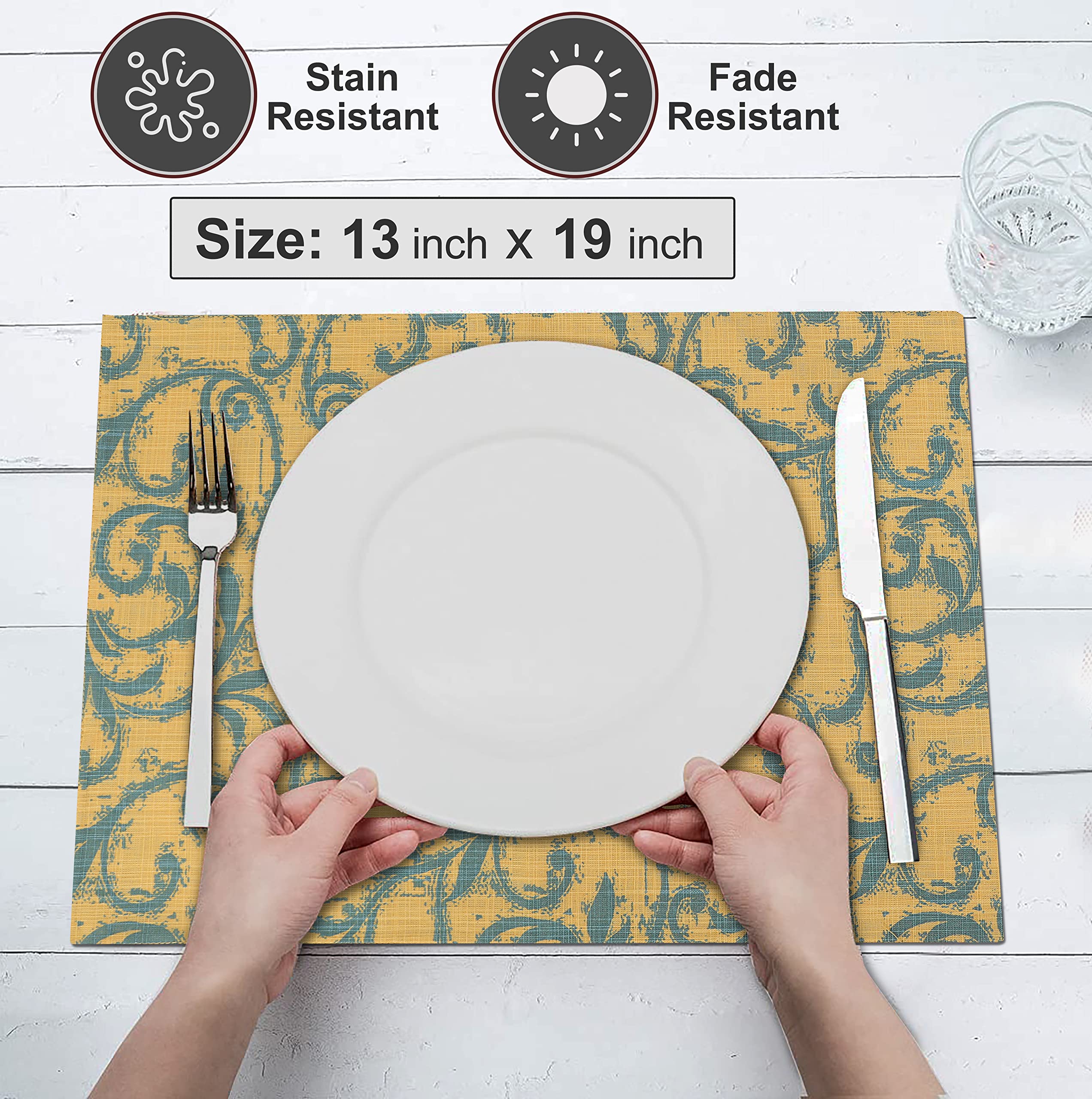 Ruvanti Tischsets 100% Baumwolle 33x48 cm, Esstisch Tischsets 6er Set, Moderne Tischsets für Esstischdekoration, Küche & Tischwäsche, Kaffeematte für Weihnachtsessen - Rankenspiralen