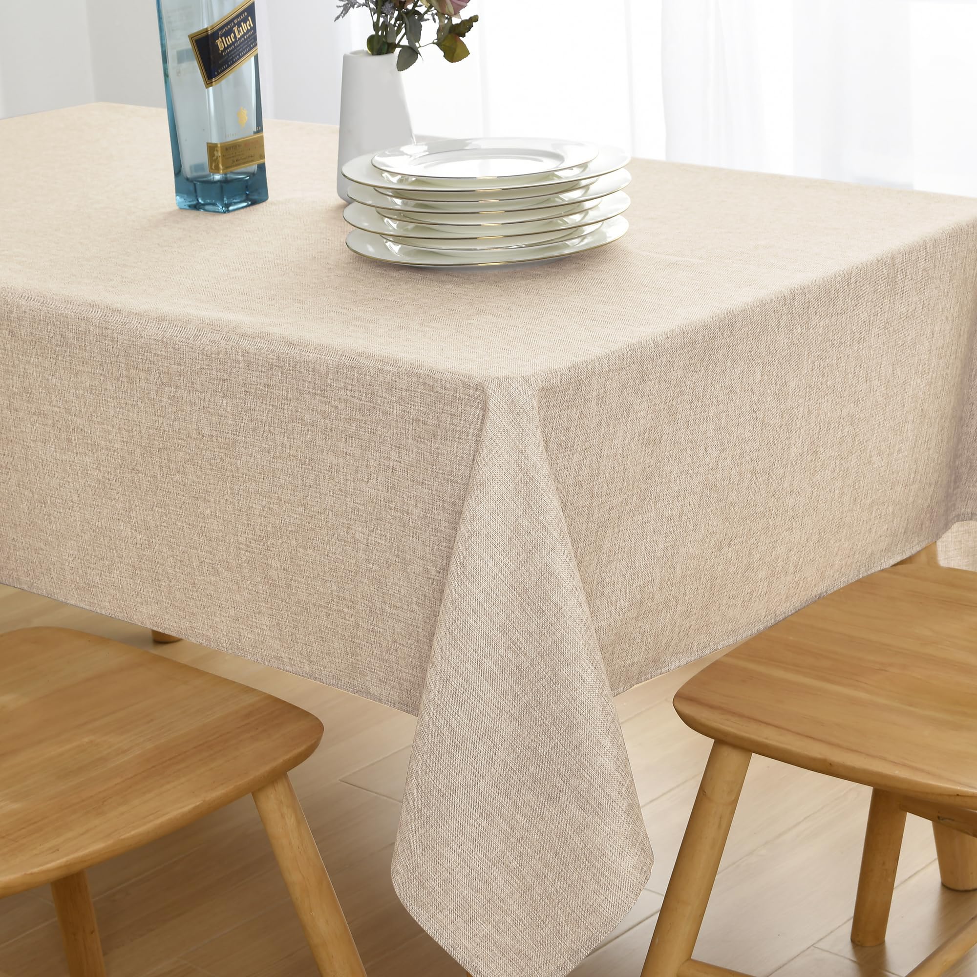 Laolitou Nappe Texturée Pour Table Rectangulaire, Nappe De Ferme Robuste En Coton Et Lin Imperméable, Infroissable, En Toile De Jute Pour Cuisine