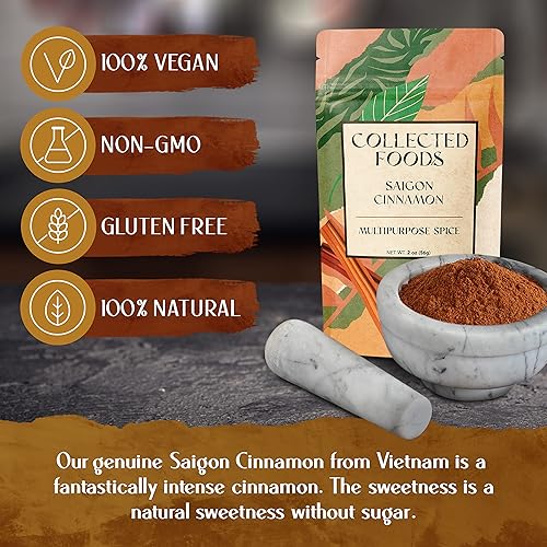 Miniatura 4 de Collected Foods Polvo de canela vietnamita de Saigón de alta calidad. Mezcla molida pura para hornear, cocinar y beber. Mezcla de canela de sabor