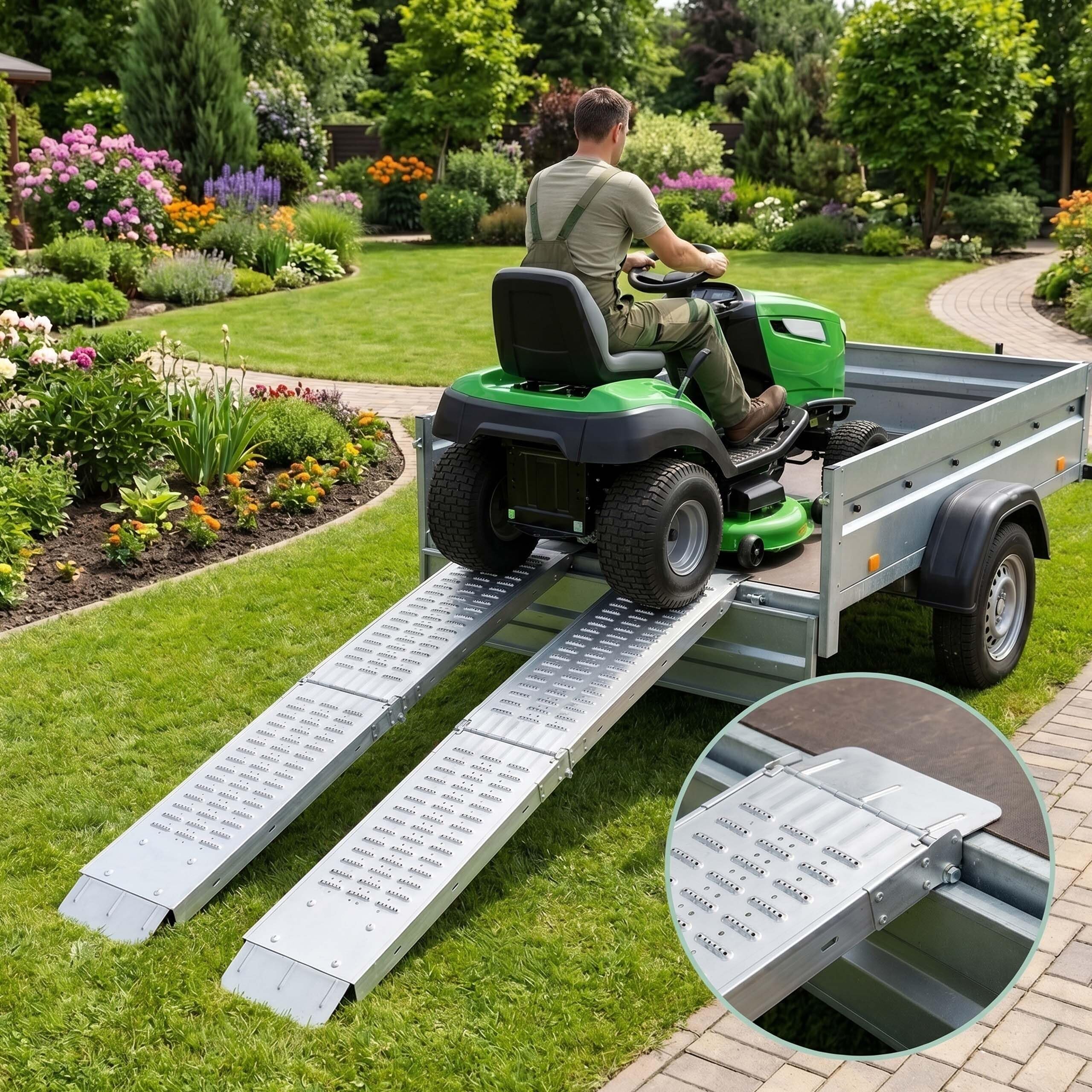Relaxdays Set da 2 Rampe per rimorchio e Auto, Pieghevoli 187 cm, per Moto, Acciaio zincato, Fino 400 kg, Argento