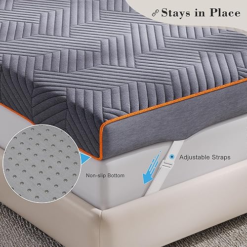 Miniatura 5 de EnHomee - Cubrecolchón de espuma viscoelástica de 4 pulgadas, cubrecolchón individual con alivio de presión con gel refrescante y funda en relieve