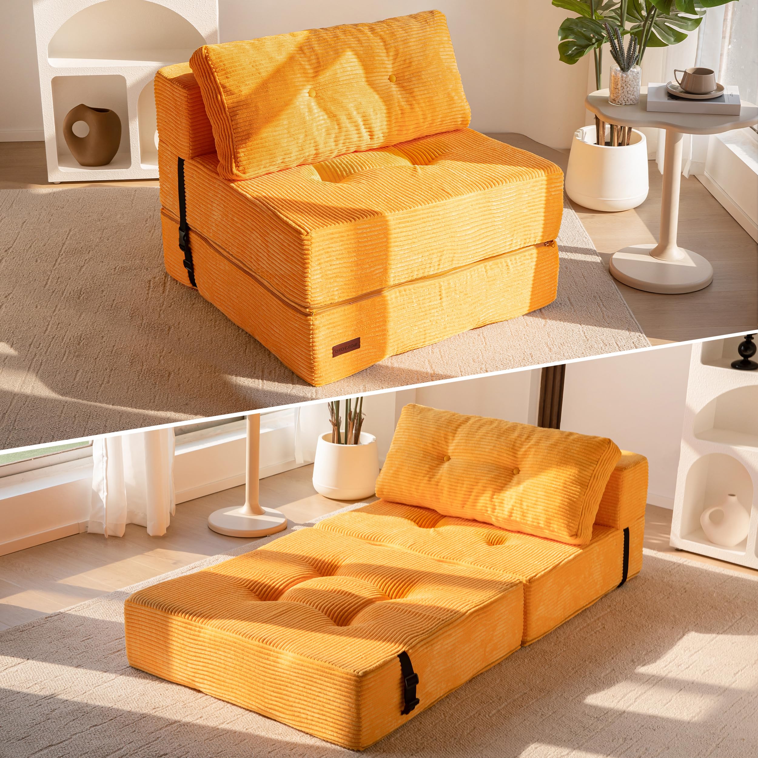 MAXYOYO Folding Sofa Bed, Convertible Sofa Bed with High-Density Support Foam, Portable 4 in 1 Fold Out Chair to Floor Lounger, Versatile Floor Couch