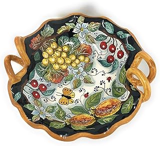 Italian Ceramic Art Pottery Serving Bowl Centerpieces Hand Painted Decorated Grapes Made in ITALY Tuscan Florence