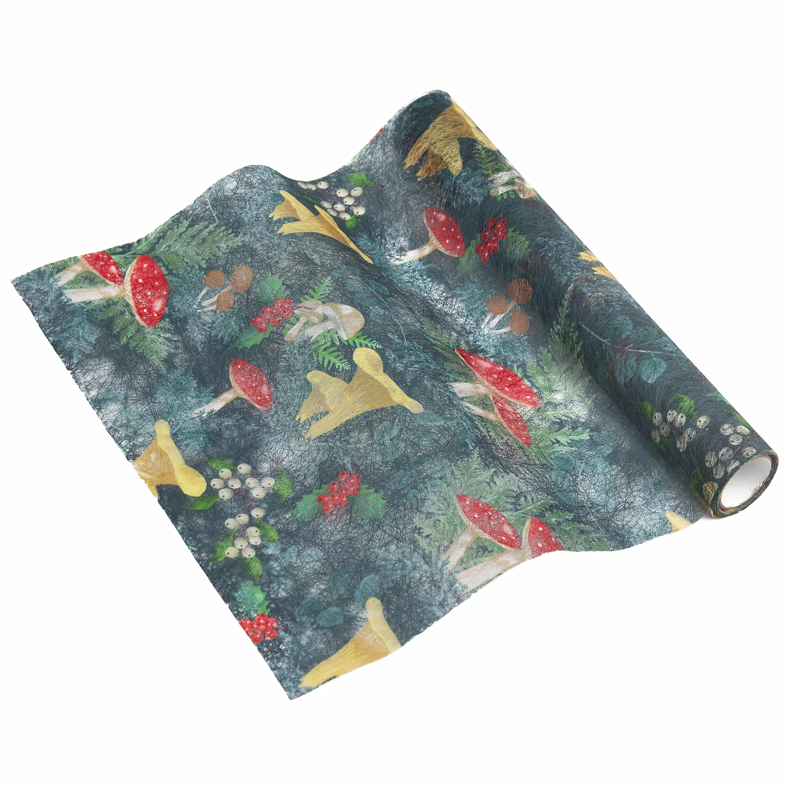 Talking Tables Mushroom Themed Green Reusable Table Runner for Christmas Décor - - Autumnal Party Decorations Fabric 2m x 30cm