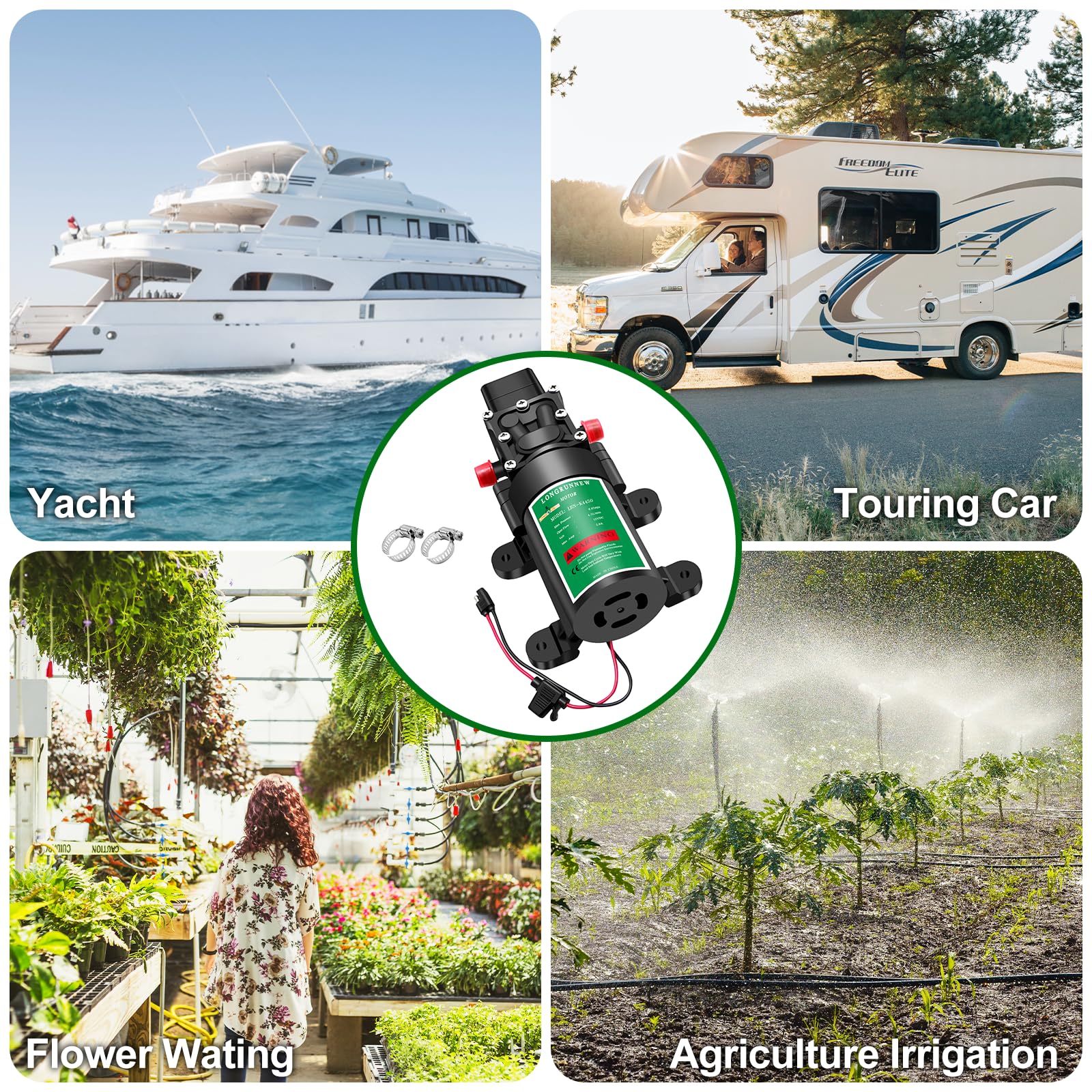 Frischwasserpumpe 12V DC Membranpumpen mit einstellbarem Druckschalter, 4.5L/Min 1.2GPM 85 PSI Selbstansaugende Sprühpumpe für RV/Camper/Marine/Boot/Garten Rasen
