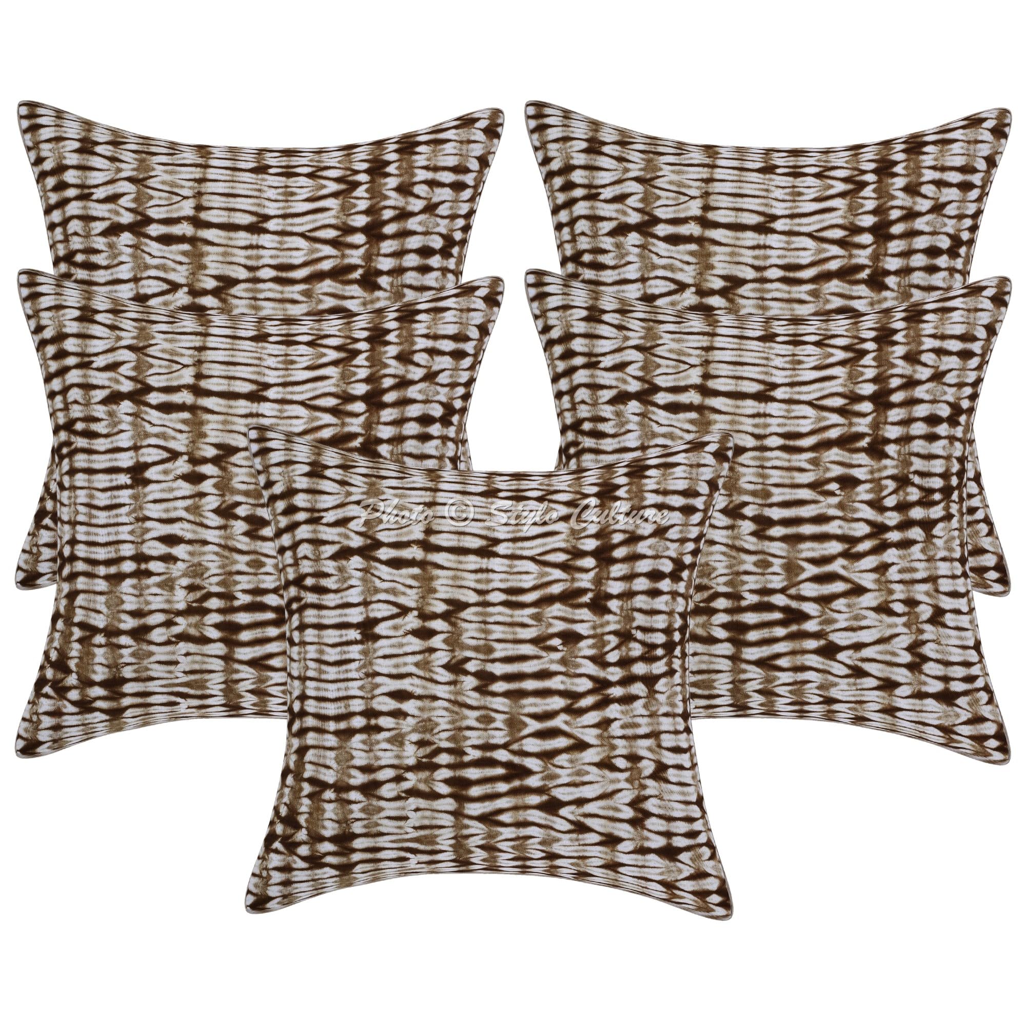Bohemien Dekorativ Baumwolle Couch Kissenbezüge 50x50 cm Braun Dekokissen Shibori Tie Dye Schlafzimmer Sofa Kissen Bezüge Batik Quadrat Dekokissenbezüge Kissenhullen - 5 STK.