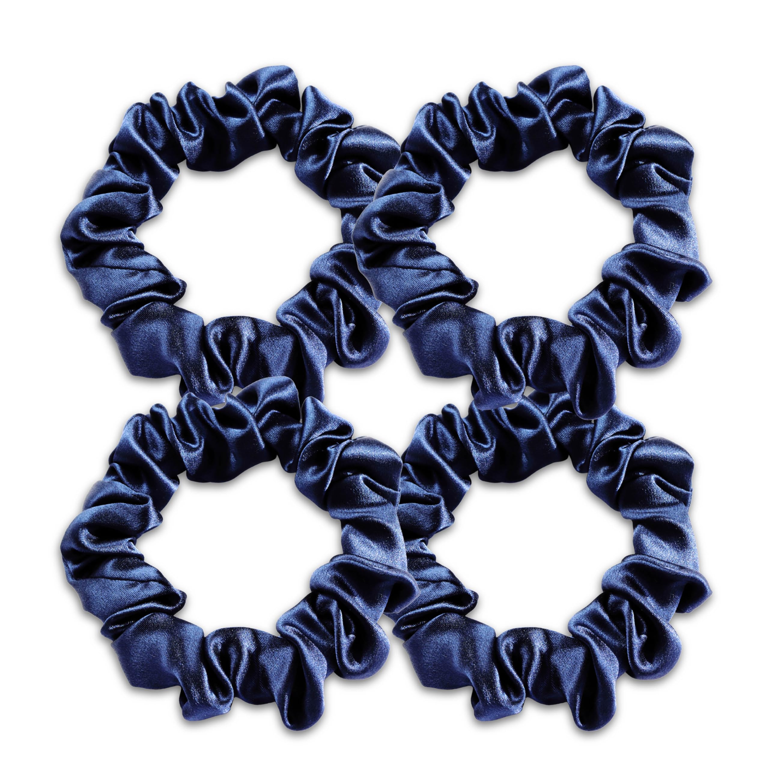 Jadebeads 100% Pure Mulberry Silk Scrunchies for Women Girls Ladies, Elastic bands Hair ties Ponytail holder, Navy Blue 4pcs, 22Momme real natural