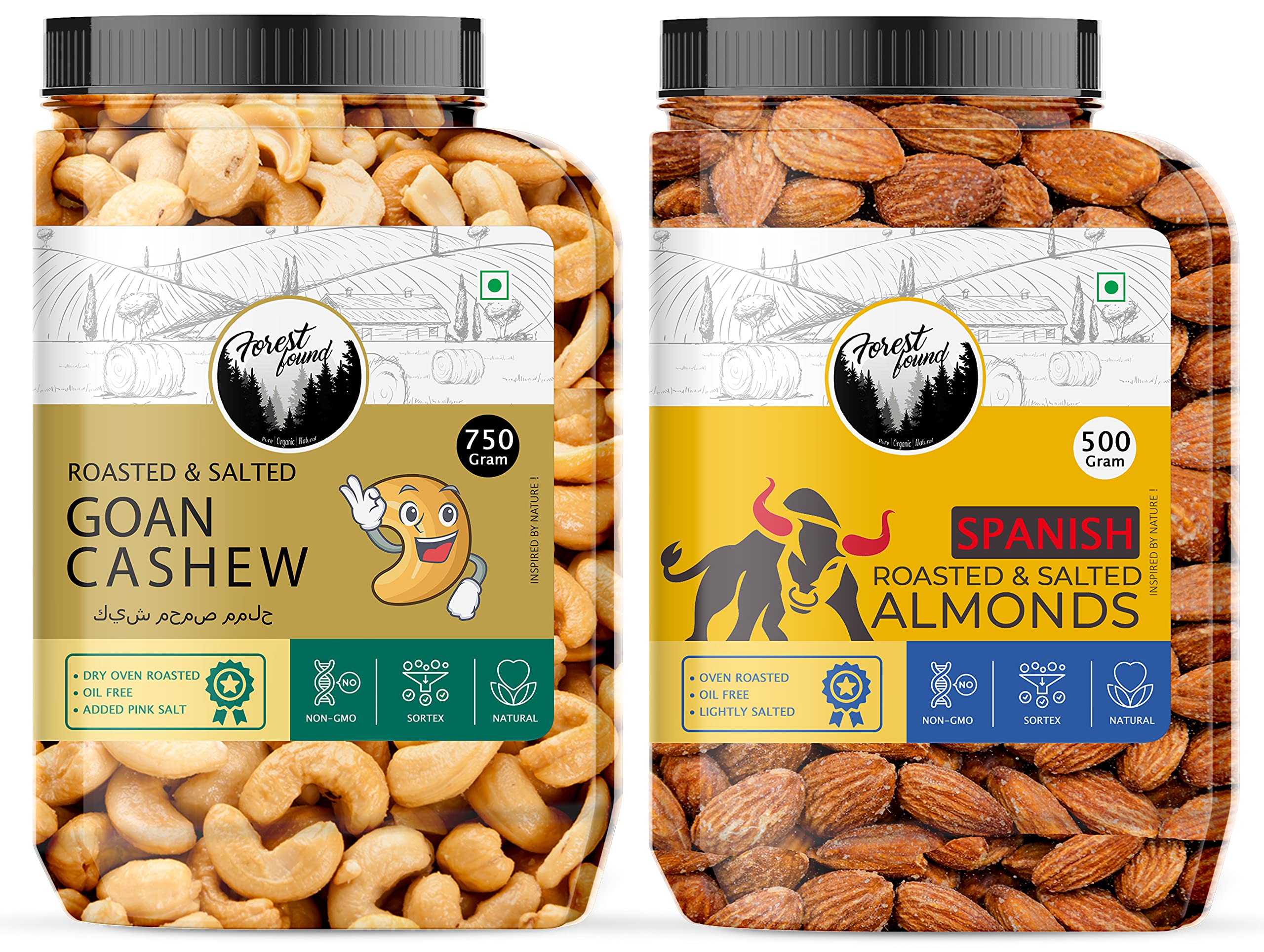 Forest Found Premium Dry Fruits Combo Pack - Roasted And Salted Spain Almonds (500 Gm) + Roasted And Salted Goan Cashews Nuts (750 Gm) Total 1.250 Gram | Roasted By Dry Roasting Technique Dry Fruit Mix-Pack Of 2 (B095Z5DT8C) Amazon Price History, Amazon Price Tracker