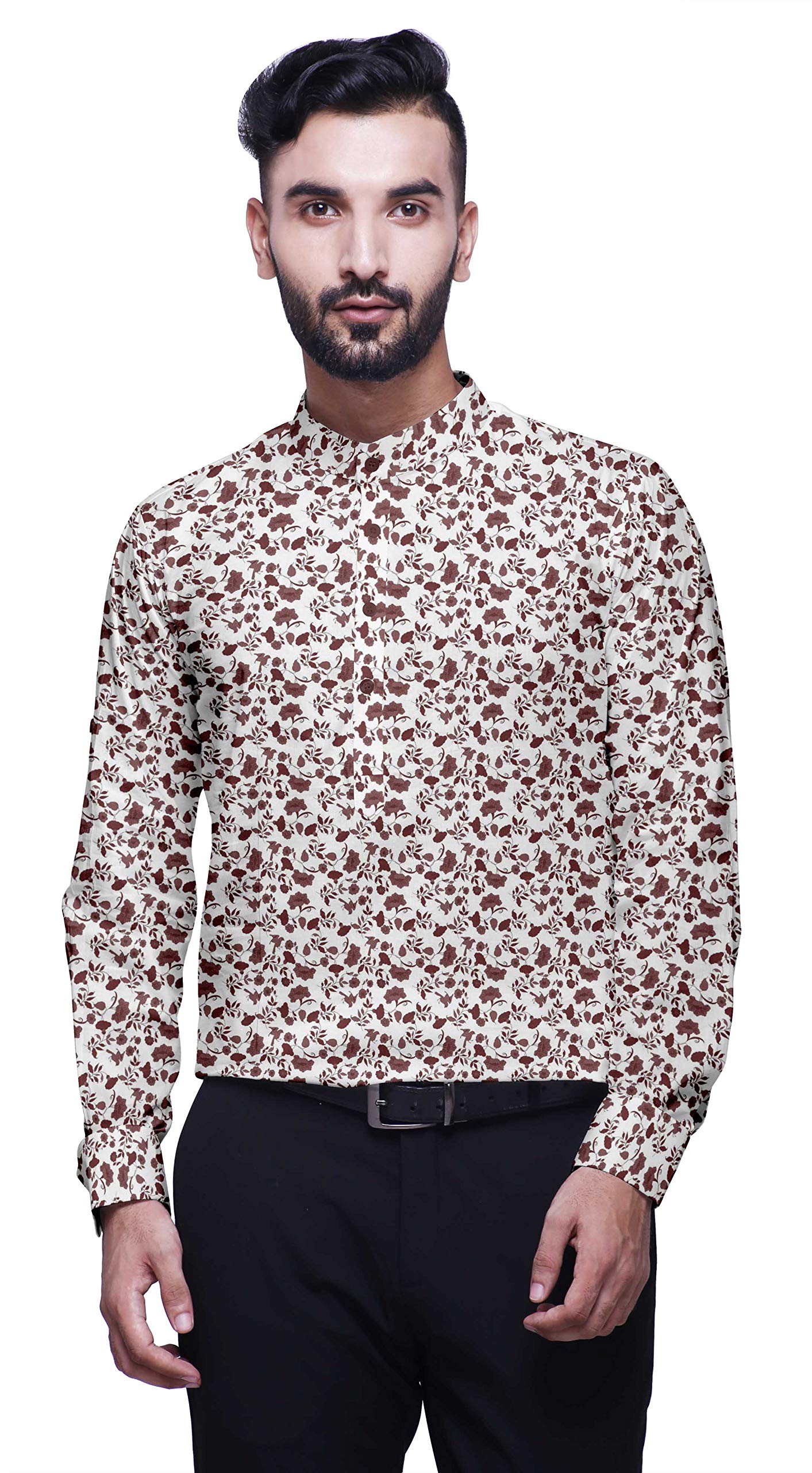 BESTMAN Mens Short Kurta Shirt India Printed Roll Up Long Sleeve Shirts