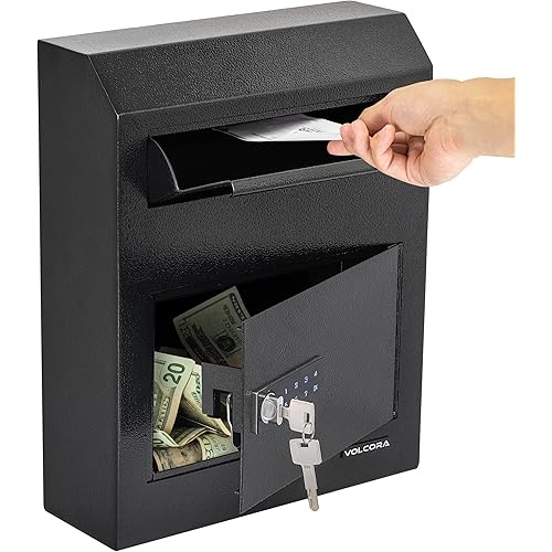 Volcora Key Drop Box with Lock, Drop Slot Depository Safe Box Digital Keypad, Money Drop Safe for Business, Wall Mount Mailbox, Cash Drop Box, Electronic Programmable Lock with Key Indoor Use