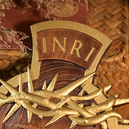 Miniatura 5 de BGCOPPER Corona de espinas Jesús Cruz Wll Decoración, Cruz de madera hecha a mano para pared, Crucifijo INRI Crucifijo de pared para el hogar,