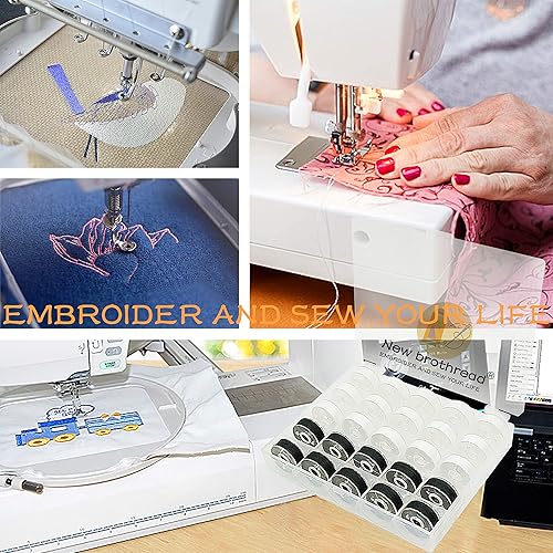 Miniatura 6 de New brothread 25pcs 15White+10Black 60S/2 (90WT) hilo de bobina preenrollado tamaño A SA156 para bordado y máquinas de coser DIY bordado e hilo