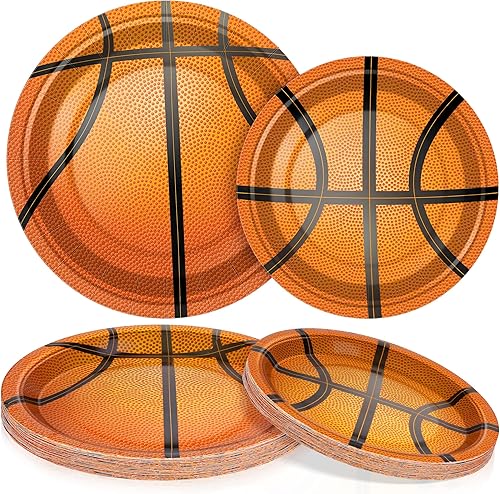 durony 60 platos de papel de baloncesto desechables para fiestas de 7 pulgadas y 9 pulgadas, platos de postre para decoración de fiestas de