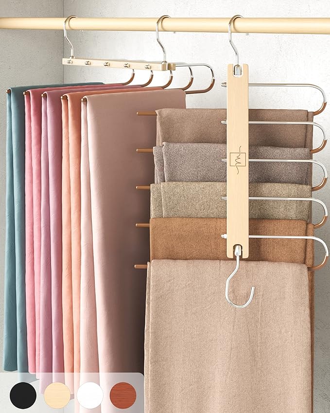 MORALVE Pants Hangers Space Saving 2 Pack Wood Scarf
