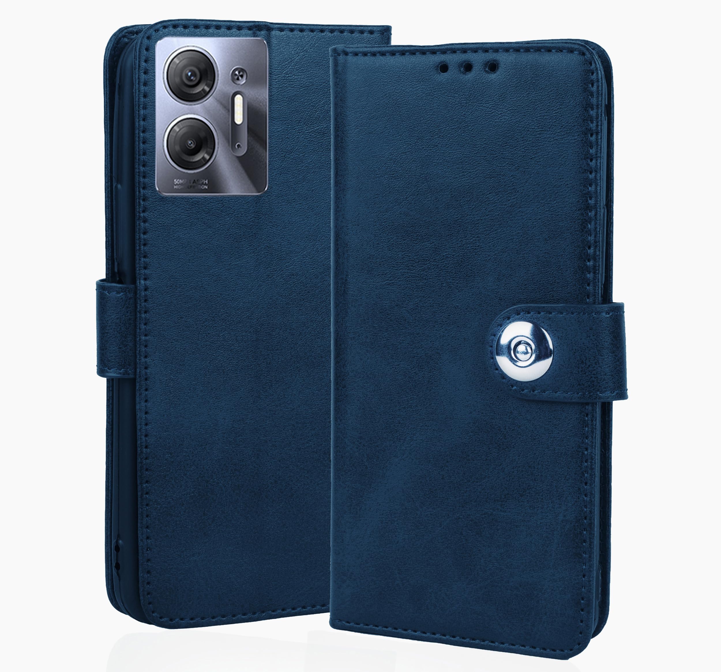 SESS XUSIVE Leather Flip Cover for Infinix Hot 30 5G Wallet Slim Book Cover with Card Slots Inside Pockets Designer Button Magnet Closure - Button Blue (B07PCTQMRV) Amazon Price History, Amazon Price Tracker