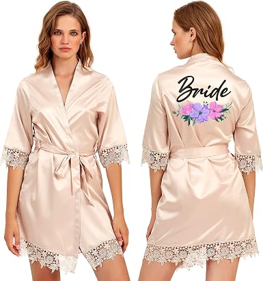 Amazon.com: Bachelorette Fiesta Novia Satén Seda Encaje Túnica Novia Dama  De Honor Boda Fiesta Equipo Novia Escuadrón Kimono Ropa De Dormir : Ropa,  Zapatos y Joyería