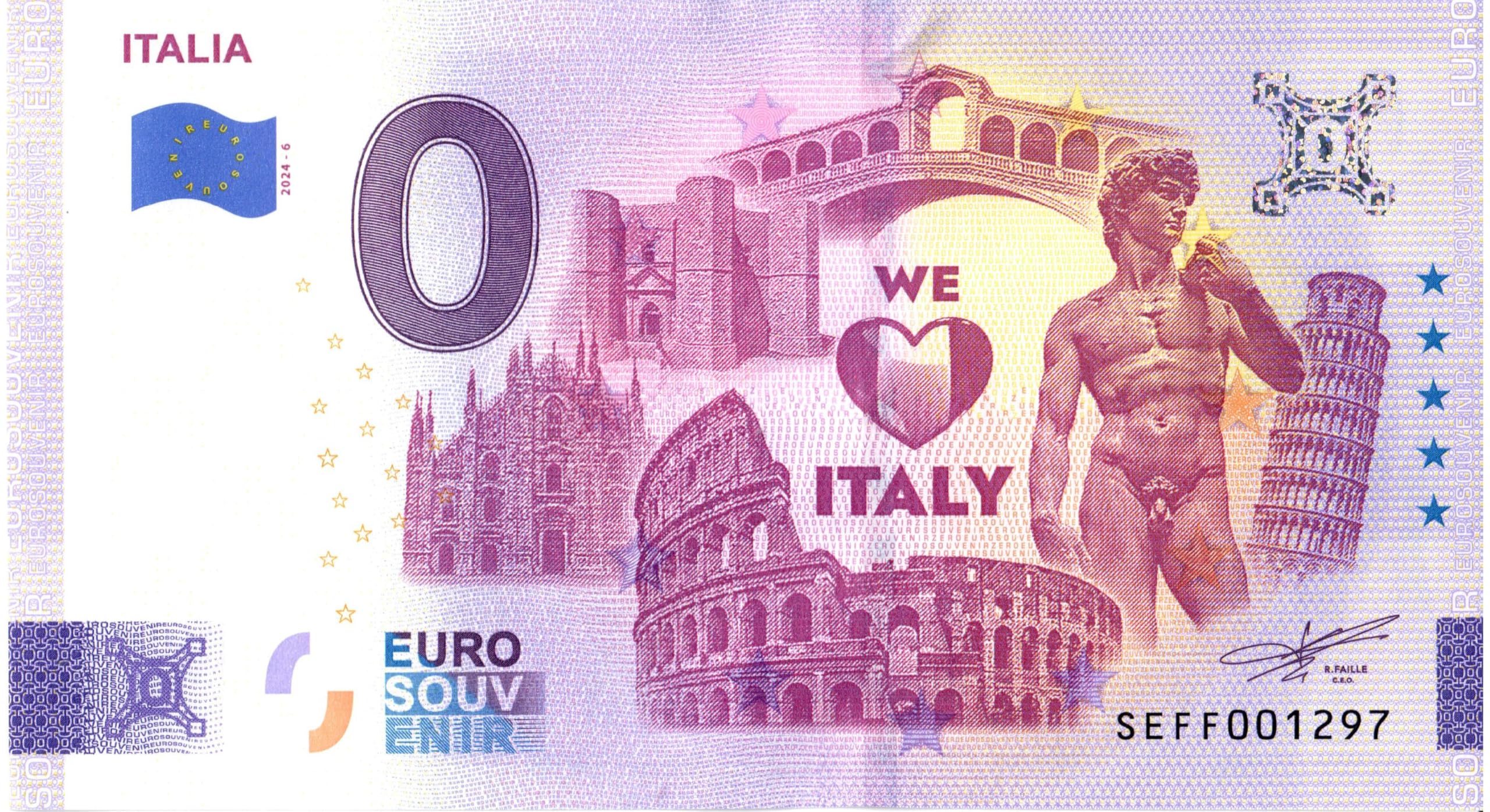 Banconota da 0 Euro Italia · We Love Italy · Souvenir Zero €