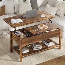 FABATO Lift Top Coffee Table, 4-in-1 Multi-Function Tea Table with Hidden Storage, Coffee Table Converts to Dinning Table, Center Table with Wooden Lift-Top, Small Space for Living Room, Brown
