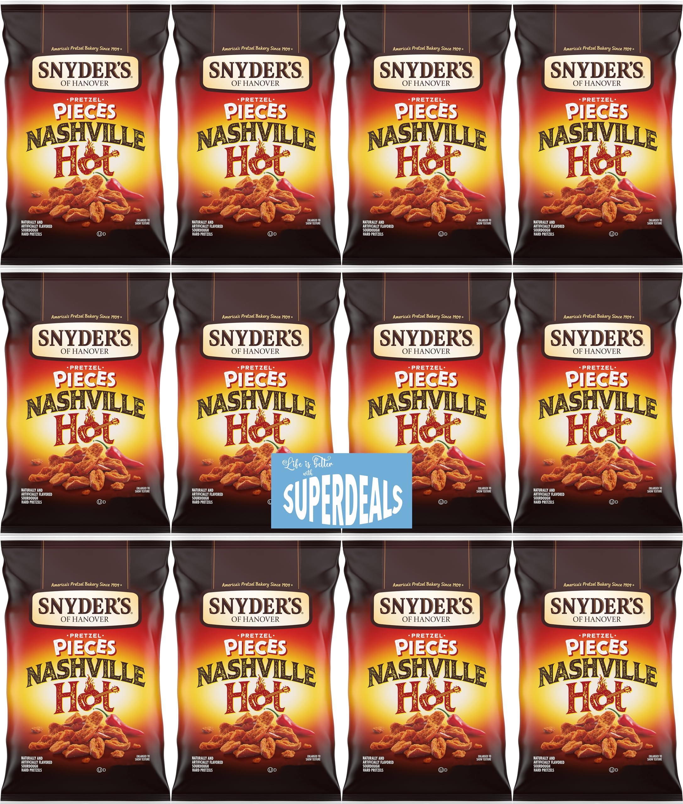 Snyder's of Hanover Pretzel Pieces, Nashville Hot, 2.25 oz Pack of 12 bundled by SUPERDEALS with mystery gift in every order