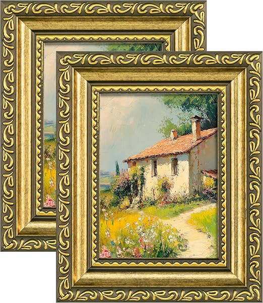 eletecpro 3x4 Picture Frames Set of 2, Ornate Frame with Glass Cover, Rustic Gold Photo Frames Display 3 x 4 Photo for Tabletop, Gold
