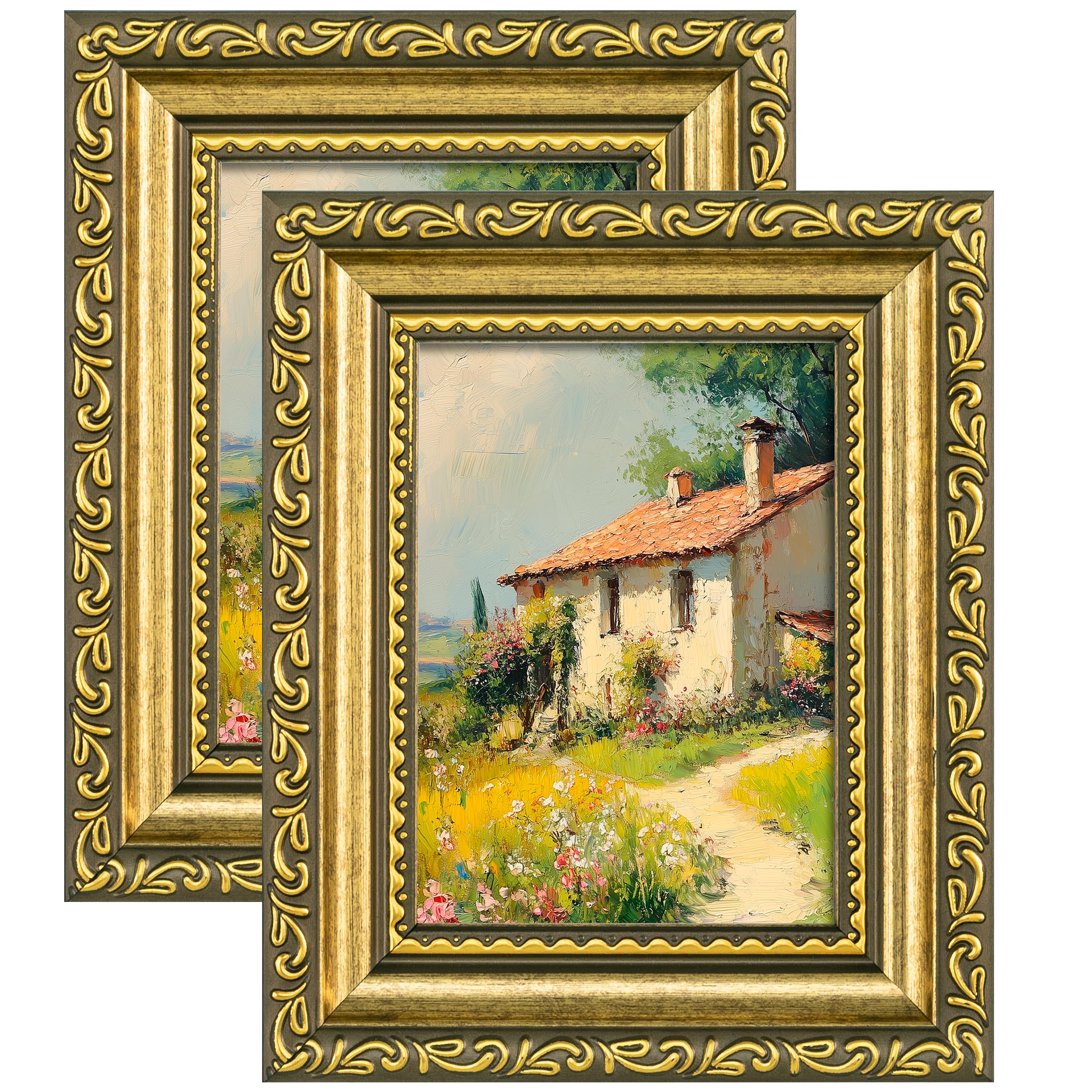 eletecpro 3x4 Vintage Picture Frame, Glass Cover, Gold, 2-Pack
