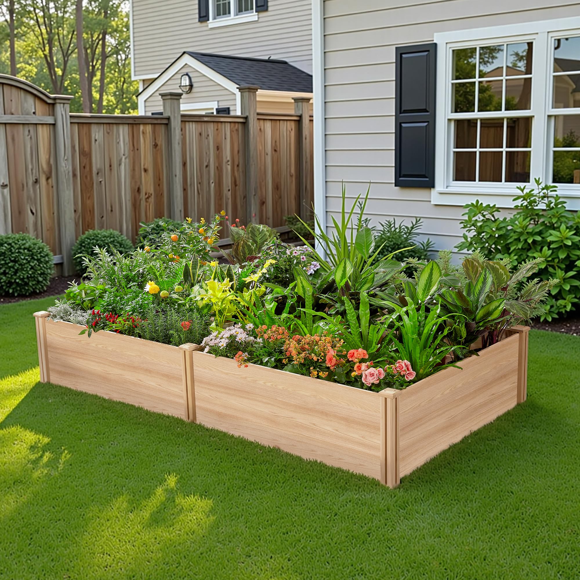 AMERLIFE 8x4 Ft Wood Raised Garden Bed, Durable 15 Inch Depth Planter Box for Vegetables, Herbs, and Flowers, Ideal for Outdoor Gardening with Open Base