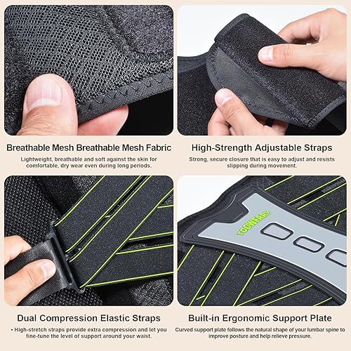 Miniatura 7 de Soporte de espalda ajustable con soportes laterales duales, almohadillas de TPE 3D y doble tirón cruzado en X - Cinturón de apoyo de espalda baja