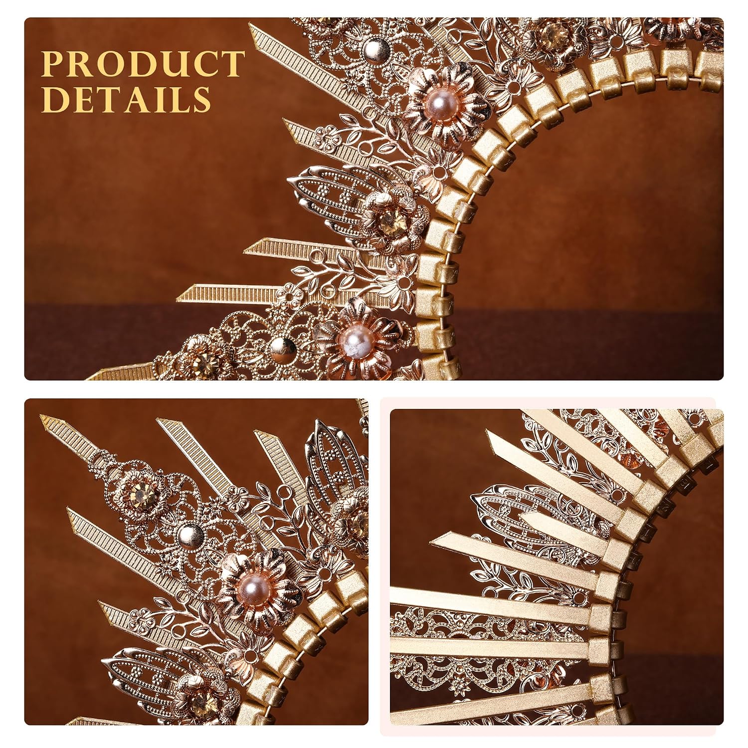 Handmade Spiked Halo Crown - Zip Tie Sun Goddess Headband Yellow Pearls Sunburst Virgin Mary Crowns Bridal Crown for Photoshoot Prom Renaissance Hallowoon Cosplay Hair Accessories