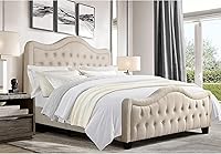 Vista 33 de Rosevera Turin Linen - Cama tapizada con paneles y cabecero capitonado con botones ajustables para dormitorio, tamaño Queen, color gris