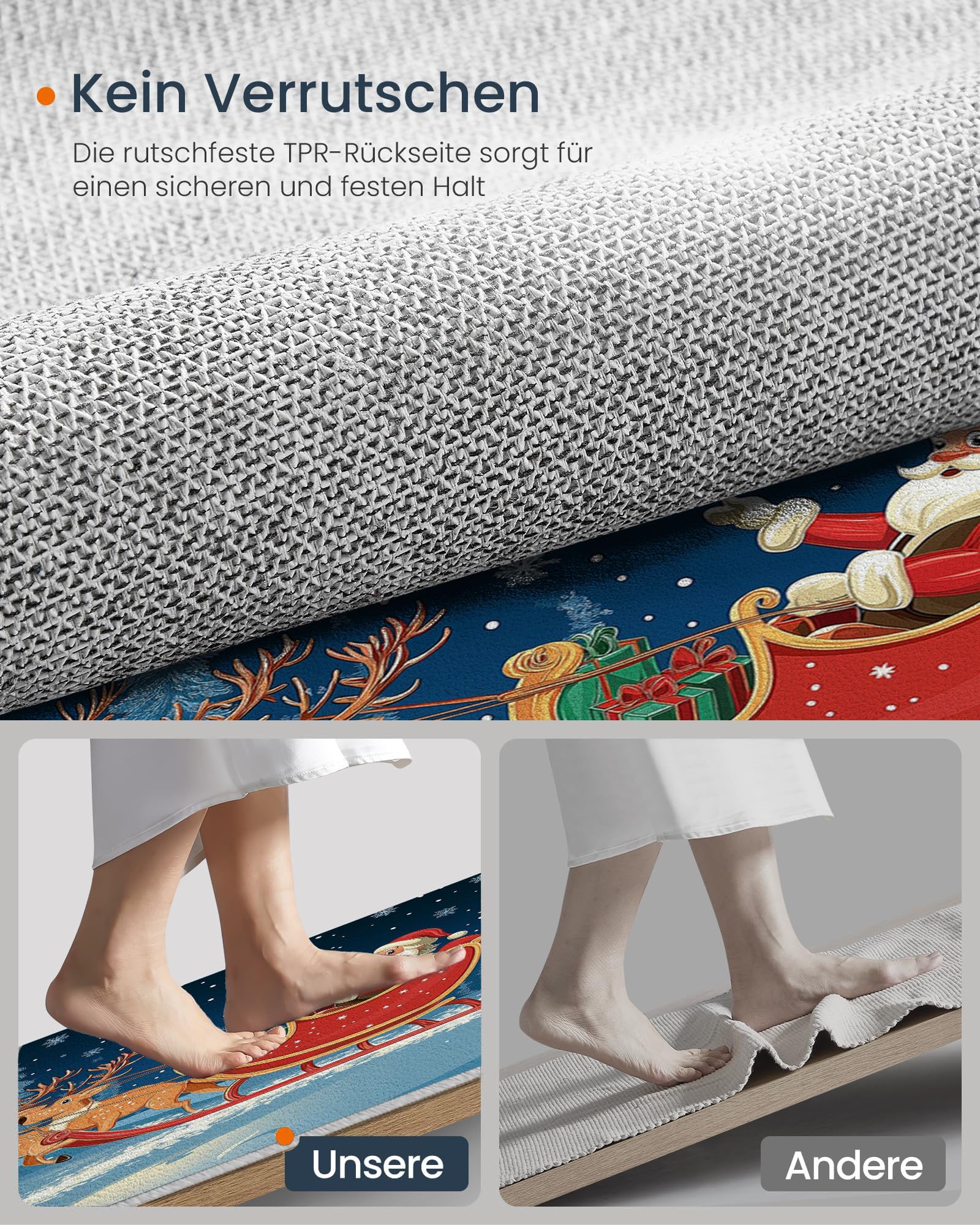 Tapis Renne De Noël - Tapis Salon, Salle À Manger, Chambre Adulte Et Ado, Cuisine, Design Ciel Nocturne d'hiver, Lavable Antidérapant Poil Ras Doux Grande Taille 120 Cm, Indigo