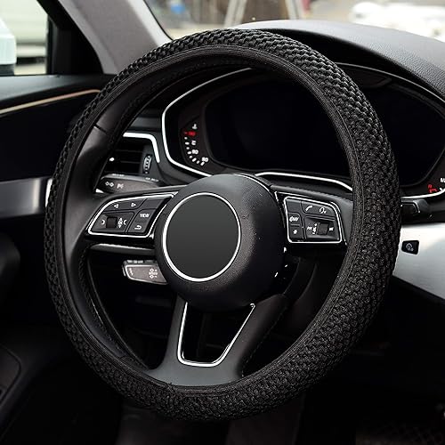 Miniatura 2 de LABBYWAY Funda de microfibra para volante, universal de 15 pulgadas, elástica para volante, cálida en invierno y fresca en verano, color negro